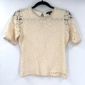 MASSIMO DUTTI Lace Blouse Top Baby Tee Cottage M Women Half Sleeve Y2K Lacey Top